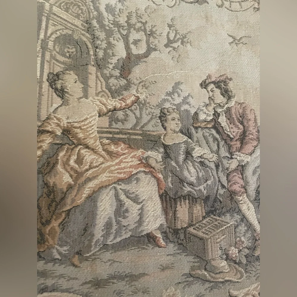 Vintage French Tapestry with Pastoral Scene wall hanging